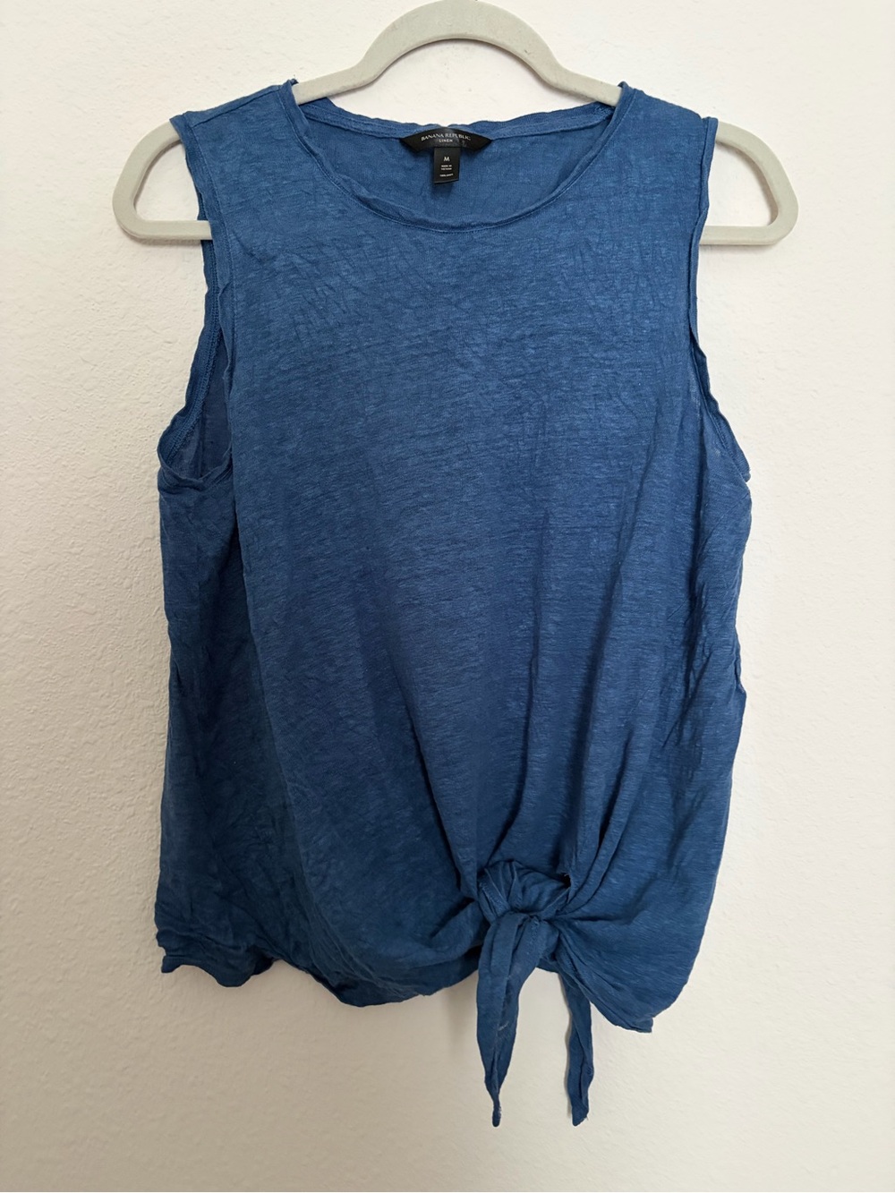 100% Linen Banana Republic Blue Knot-Front Sleeveless Tank